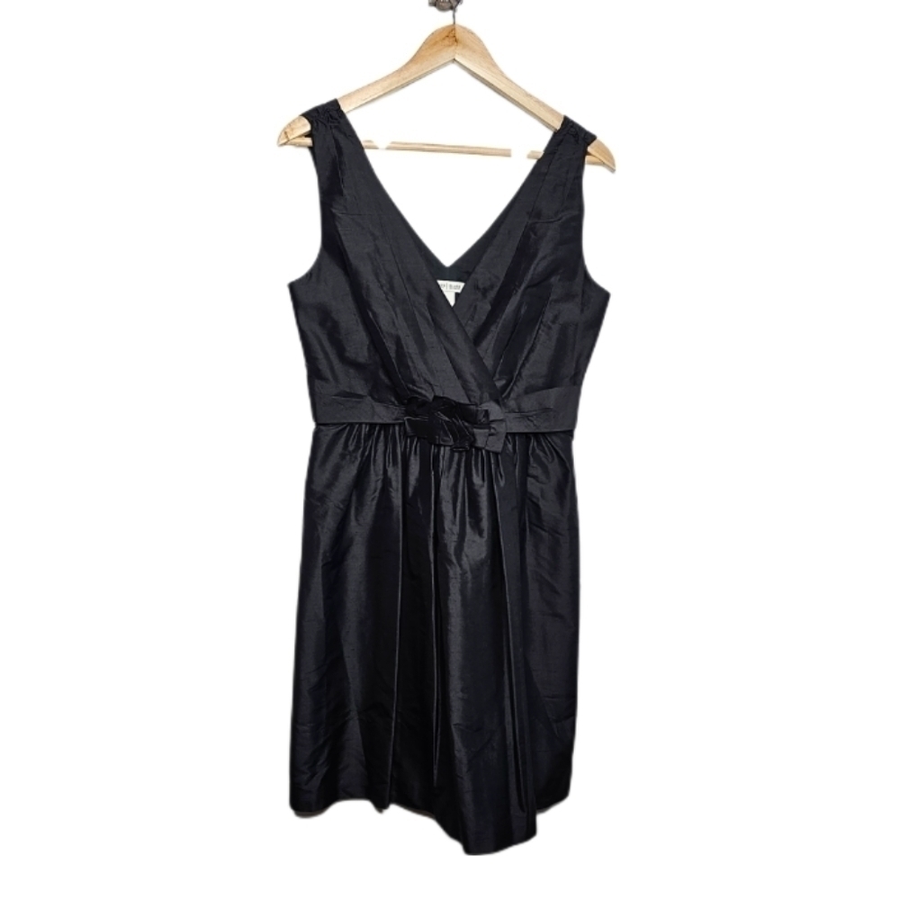 WHBM black bow v-neck evening cocktail party black midi sheath dress siz…